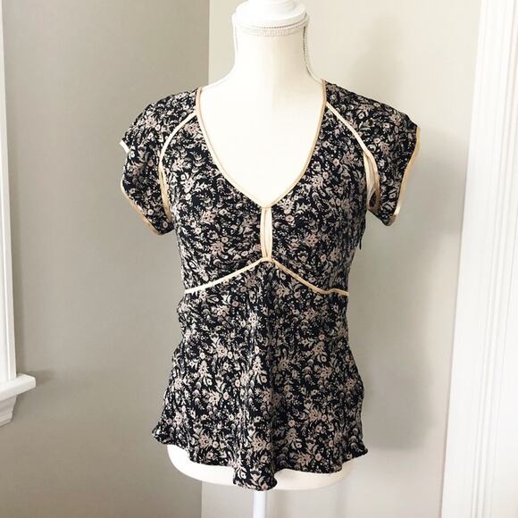 Rebecca Taylor Silk Floral Top with Cut-Outs - Picture 1 of 7